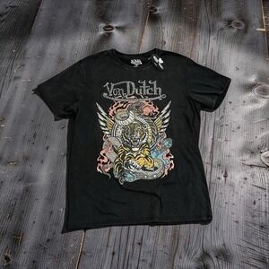 Von Dutch Tiger & Snake Rhinestone Graphic Tee Mens Large Black Wash NWT